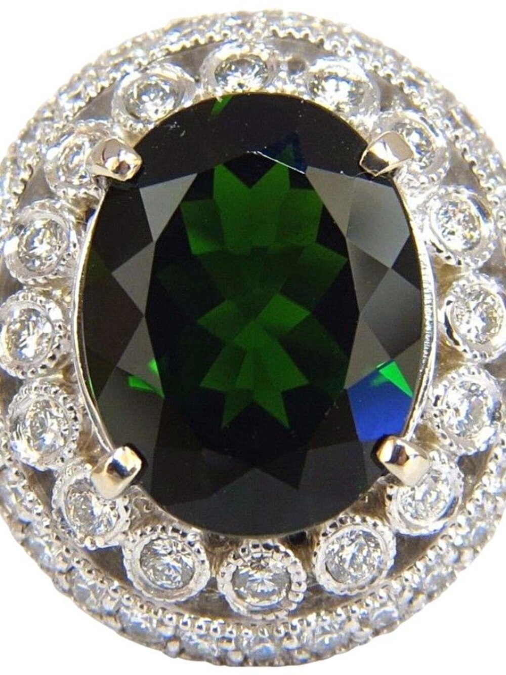GIA CERTIFIED 6.71CT NATURAL BRIGHT VIVID GREEN DIOPSIDE DIAMONDS RING 14KT*